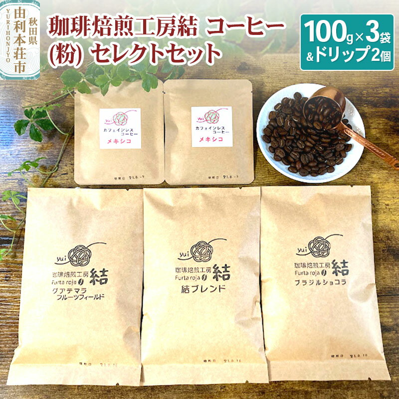 【ふるさと納税】珈琲焙煎工房結 コーヒー(粉) セレクトセット(コーヒー (粉) 100g×3袋 ＆ ドリップコーヒー (粉) 10g×2個)