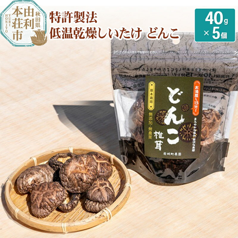 岩城町農園 特許製法 低温乾燥しいたけ どんこ 200g(40g×5個)