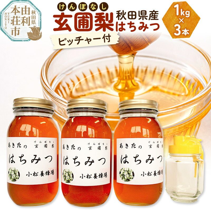 小松養蜂場 はちみつ 秋田県産 100% 玄圃梨蜂蜜 1kg×3本 ピッチャー付