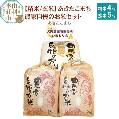 米 あきたこまち 9kg(玄米5kg×1袋、精米2kg×2袋）農家自慢のお米セット 令和5年産