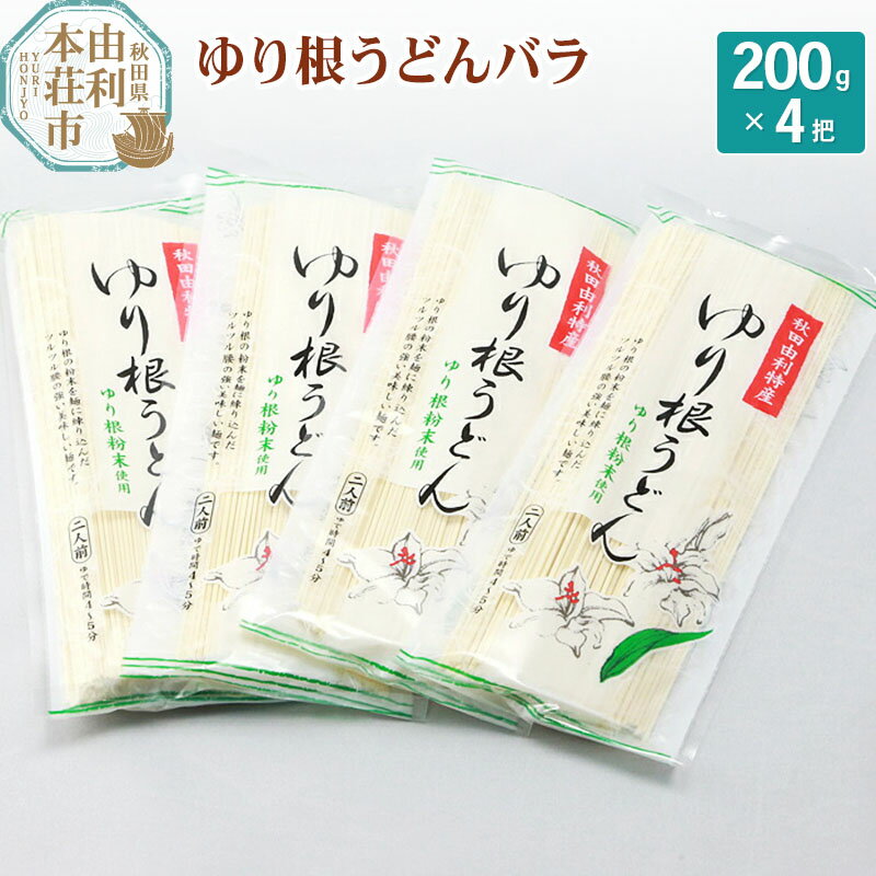 秋田県由利本荘市特産 ゆり根うどんバラ4把 合計800g(200g×4把)