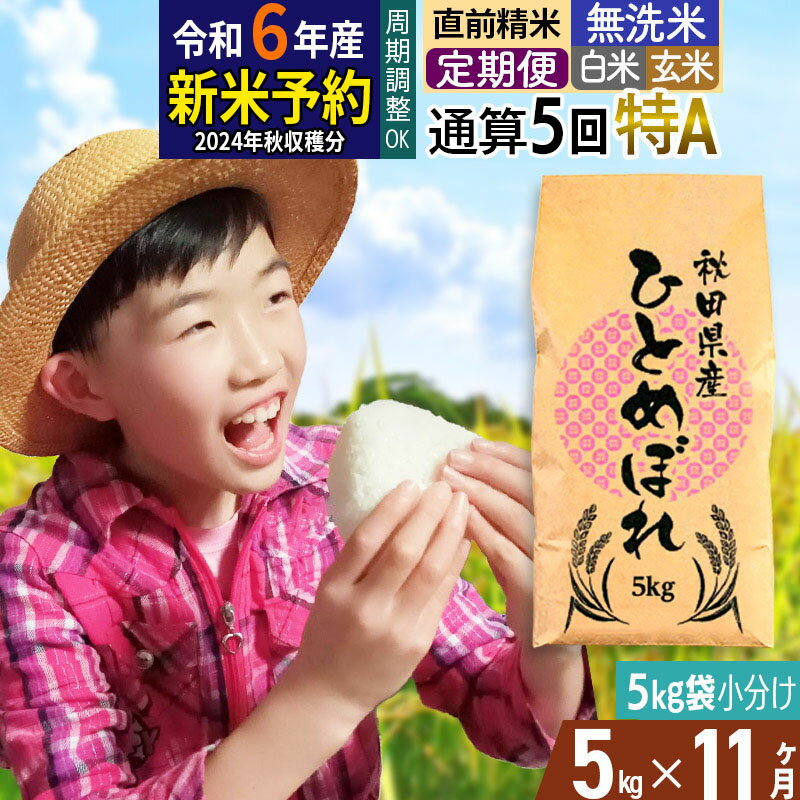 人気ランキング第46位「秋田県由利本荘市」口コミ数「0件」評価「0」※令和6年産 新米予約※《定期便11ヶ月》【無洗米／白米／玄米】通算5回 特A 秋田県産ひとめぼれ 5kg (5kg×1袋)×11回 お届け周期調整可能 隔月に調整OK【2024年秋ごろ出荷予定】