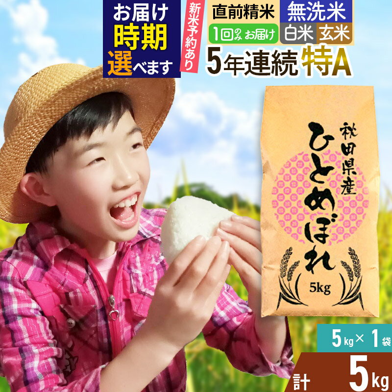 【ふるさと納税】【無洗米／白米／玄米】5年連続特A 秋田県産ひとめぼれ 5kg (5kg×1袋) 配送時期選べる 令和4年産 新米予約あり 令和5年産