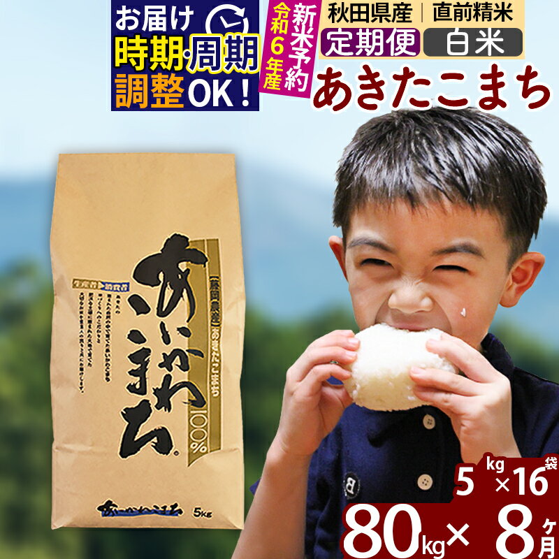 【ふるさと納税】※令和6年産 新米予約※《定期便8ヶ月》秋田県産 あきたこまち 80kg【白米】(5kg小分け袋) 2024年産 お届け周期調整可能 隔月に調整OK お米 藤岡農産