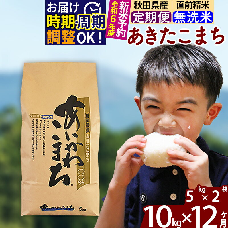 5位! 口コミ数「2件」評価「3」※令和6年産 新米予約※《定期便12ヶ月》秋田県産 あきたこまち 10kg【無洗米】(5kg小分け袋) 2024年産 お届け周期調整可能 隔･･･ 