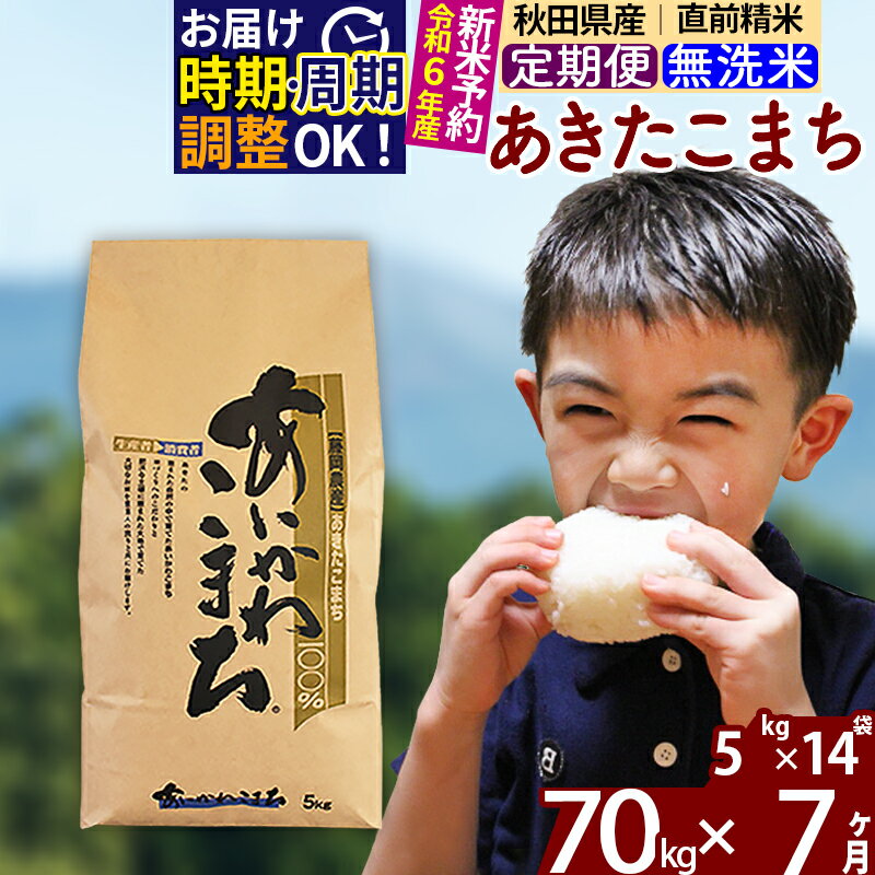 【ふるさと納税】※令和6年産 新米予約※《定期便7ヶ月》秋田県産 あきたこまち 70kg【無洗米】(5kg小分け袋) 2024年産 お届け周期調整可能 隔月に調整OK お米 藤岡農産