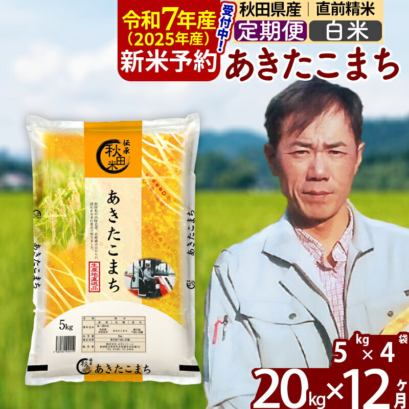 【ふるさと納税】※令和7年産 新米予約※《定期便12ヶ月》秋田県産 あきたこまち 20kg【白米】(5kg)2025年産 お届け周期調整可能 隔月に調整OK お米 みそらファーム