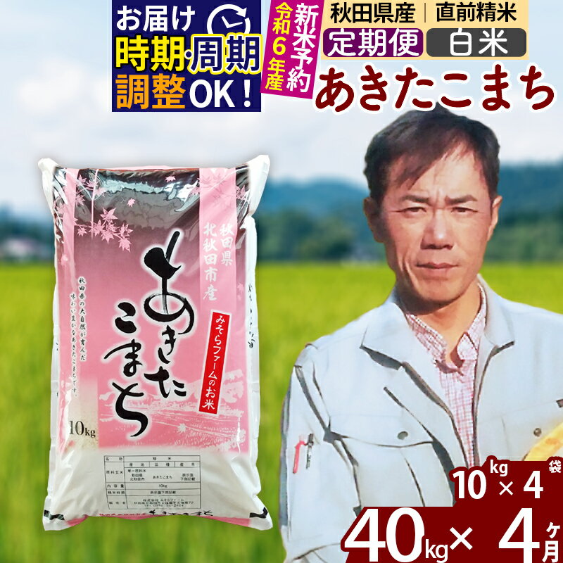 ※令和6年産 新米予約※《定期便4ヶ月》秋田県産 あきたこまち 40kg【白米】(10kg袋) 2024年産 お届け周期調整可能 隔月に調整OK お米 みそらファーム