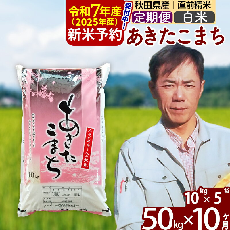 【ふるさと納税】※令和7年産 新米予約※《定期便10ヶ月》秋田県産 あきたこまち 50kg【白米】(10kg袋) 2025年産 お届け周期調整可能 隔月に調整OK お米 みそらファーム