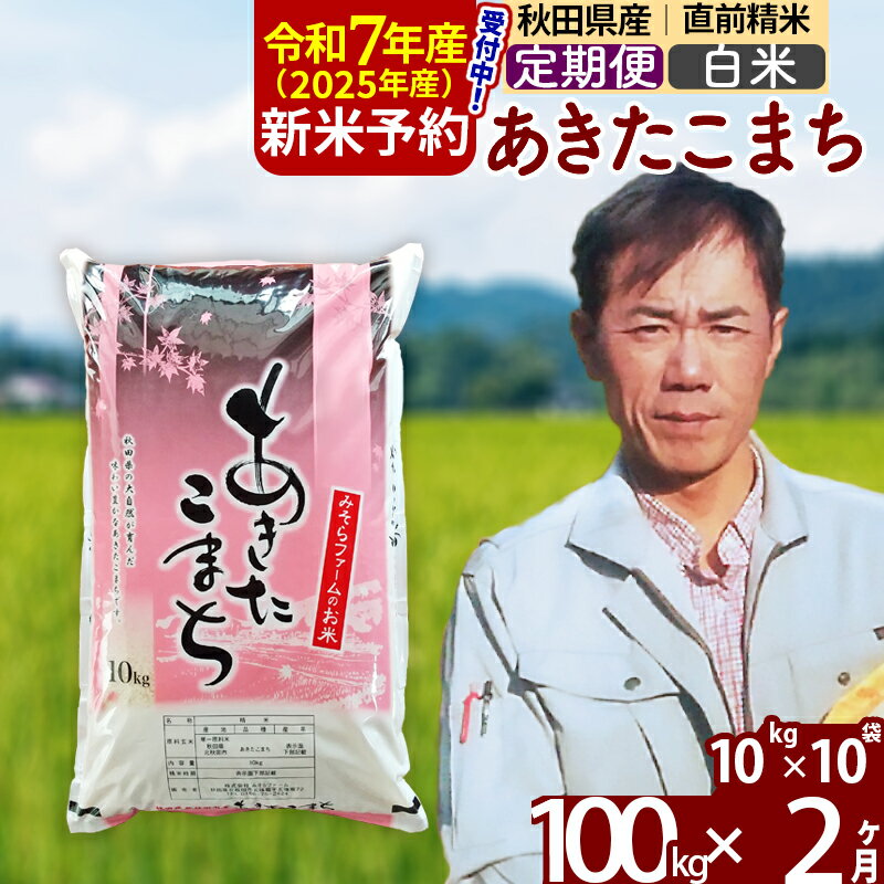 ※令和6年産 新米予約※《定期便2ヶ月》秋田県産 あきたこまち 100kg【白米】(10kg袋) 2024年産 お届け周期調整可能 隔月に調整OK お米 みそらファーム