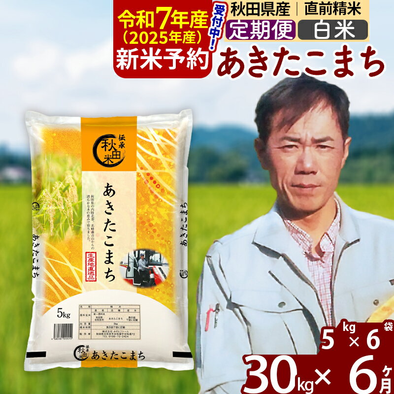 【ふるさと納税】※令和7年産 新米予約※《定期便6ヶ月》秋田県産 あきたこまち 30kg【白米】(5kg小分け袋) 2025年産 お届け周期調整可能 隔月に調整OK お米 みそらファーム