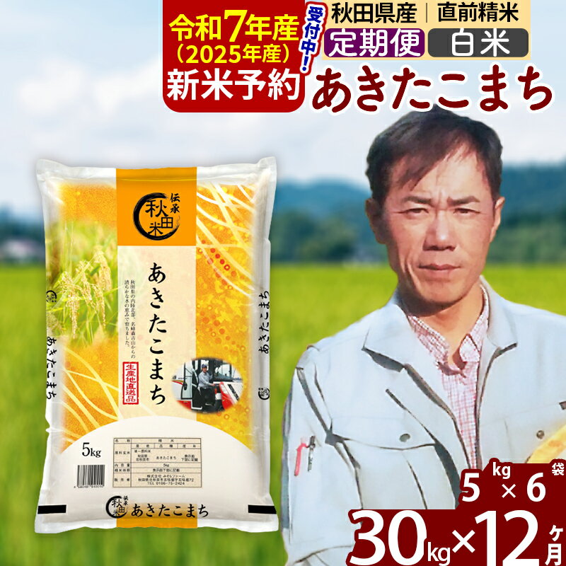 【ふるさと納税】※令和7年産 新米予約※《定期便12ヶ月》秋田県産 あきたこまち 30kg【白米】(5kg小分け袋) 2025年産 お届け周期調整可能 隔月に調整OK お米 みそらファーム