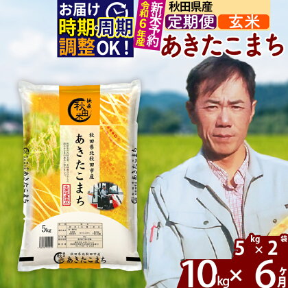 ※令和6年産 新米予約※《定期便6ヶ月》秋田県産 あきたこまち 10kg【玄米】(5kg) 2024年産 お届け周期調整可能 隔月に調整OK お米 みそらファーム