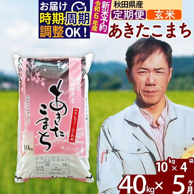 ※令和6年産 新米予約※《定期便5ヶ月》秋田県産 あきたこまち 40kg【玄米】(10kg袋) 2024年産 お届け周期調整可能 隔月に調整OK お米 みそらファーム