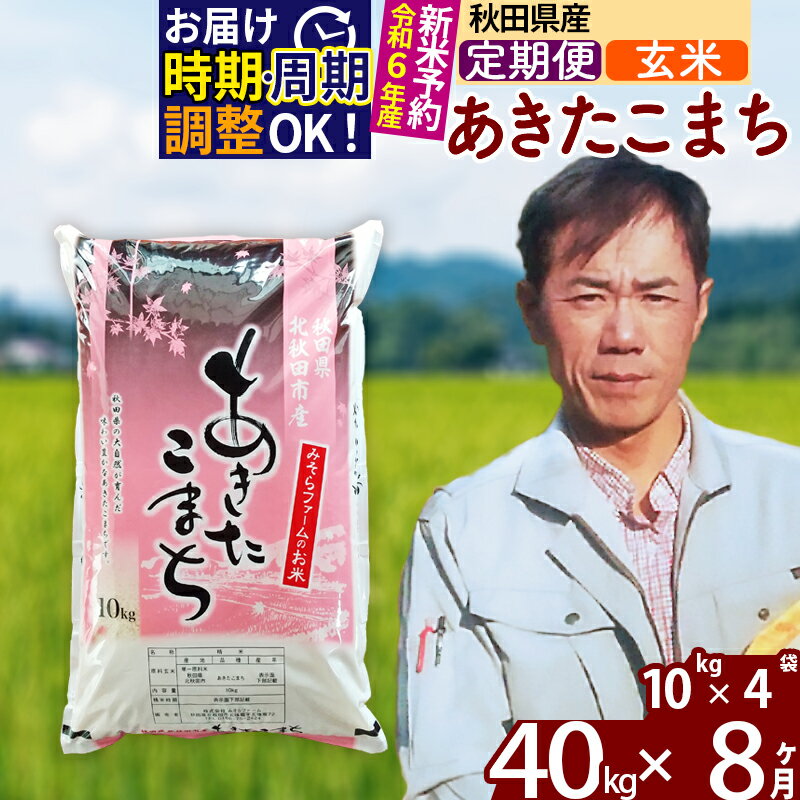 ※令和6年産 新米予約※《定期便8ヶ月》秋田県産 あきたこまち 40kg【玄米】(10kg袋) 2024年産 お届け周期調整可能 隔月に調整OK お米 みそらファーム