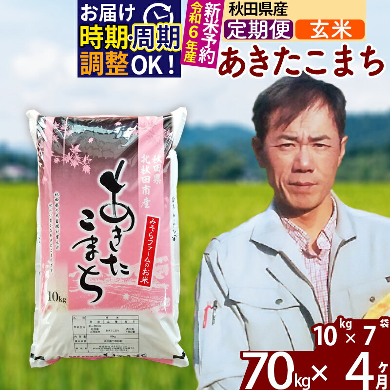 ※令和6年産 新米予約※《定期便4ヶ月》秋田県産 あきたこまち 70kg【玄米】(10kg袋) 2024年産 お届け周期調整可能 隔月に調整OK お米 みそらファーム