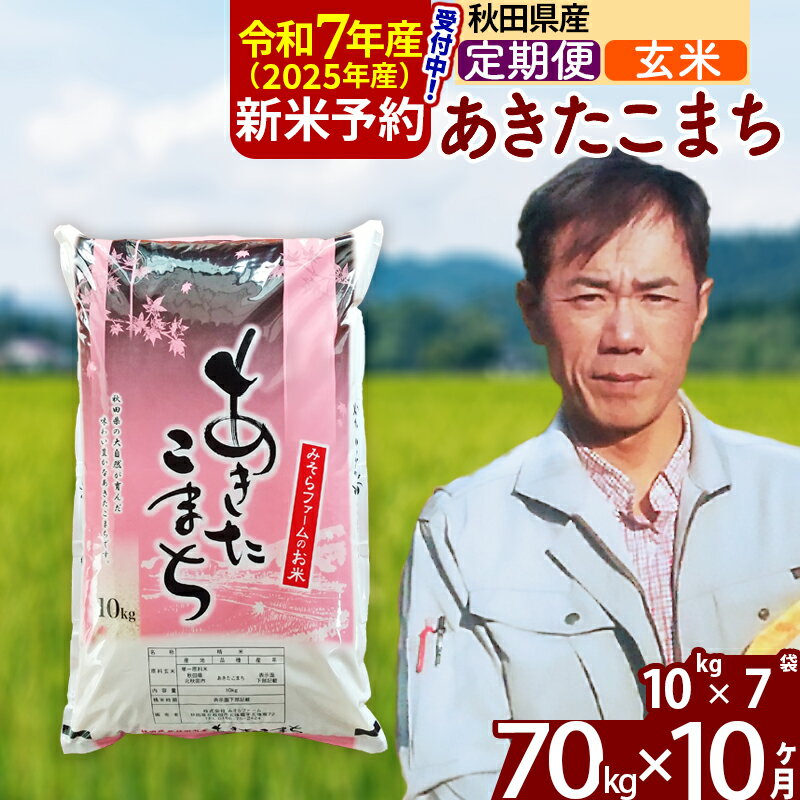 【ふるさと納税】※令和7年産 新米予約※《定期便10ヶ月》秋田県産 あきたこまち 70kg【玄米】(10kg袋) 2025年産 お届け周期調整可能 隔月に調整OK お米 みそらファーム