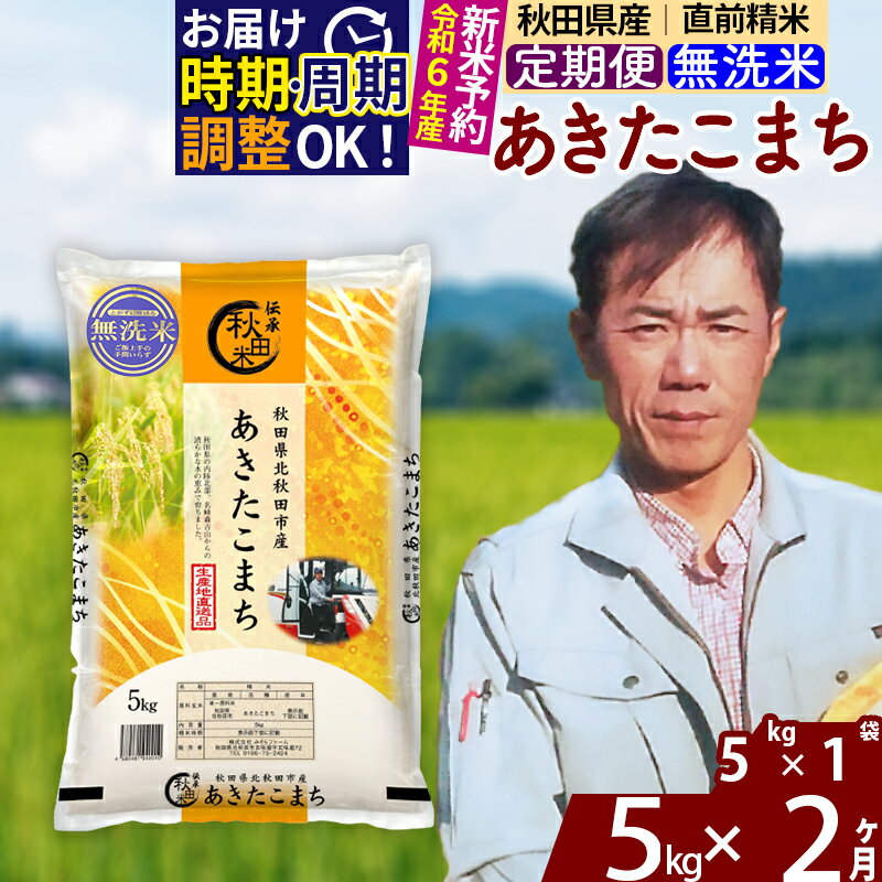 ※令和6年産 新米予約※[定期便2ヶ月]秋田県産 あきたこまち 5kg[無洗米](5kg小分け袋) 2024年産 お届け周期調整可能 隔月に調整OK お米 みそらファーム