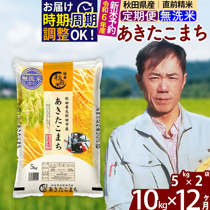 6位! 口コミ数「3件」評価「5」※令和6年産 新米予約※《定期便12ヶ月》秋田県産 あきたこまち 10kg【無洗米】(5kg) 2024年産 お届け周期調整可能 隔月に調整･･･ 