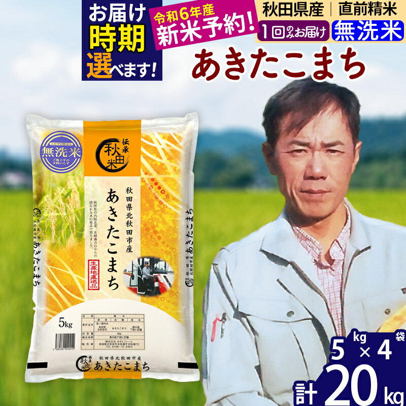 【ふるさと納税】※令和6年産 新米予約※秋田県産 あきたこまち 20kg【無洗米】(5kg)【1回のみお届け】2...