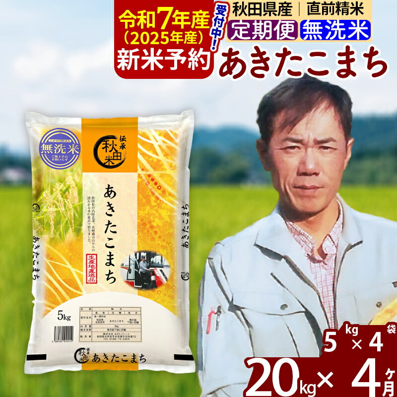 【ふるさと納税】※令和7年産 新米予約※《定期便4ヶ月》秋田県産 あきたこまち 20kg【無洗米】(5kg) 2025年産 お届け周期調整可能 隔月に調整OK お米 みそらファーム