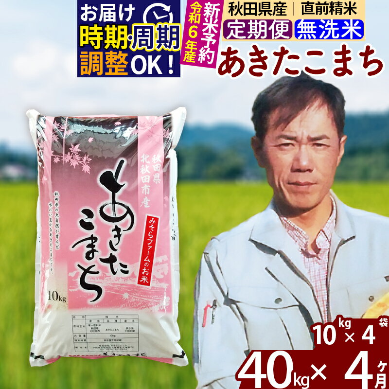 ※令和6年産 新米予約※《定期便4ヶ月》秋田県産 あきたこまち 40kg【無洗米】(10kg袋) 2024年産 お届け周期調整可能 隔月に調整OK お米 みそらファーム