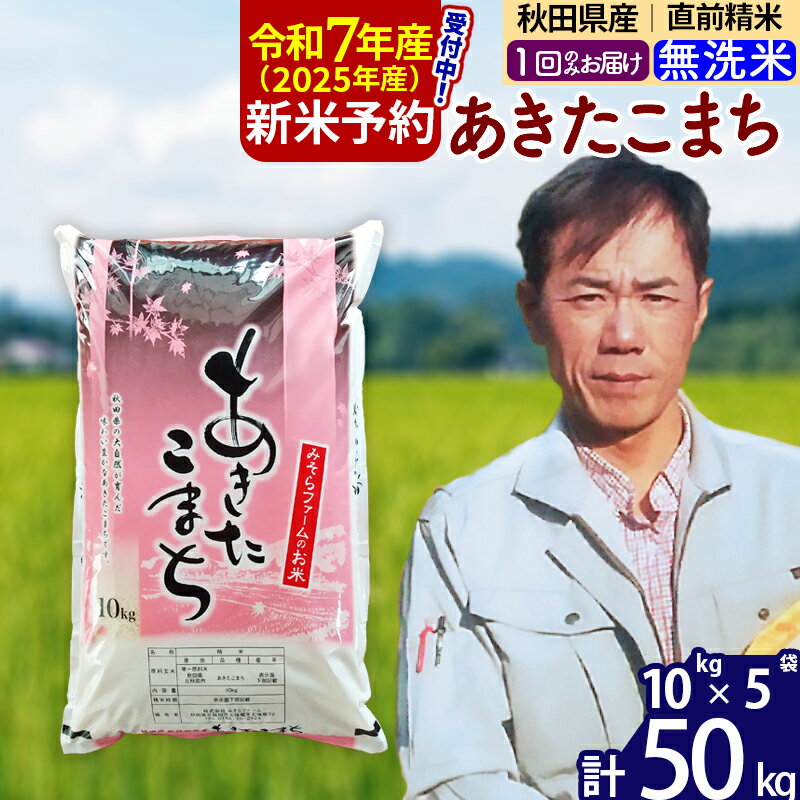 【ふるさと納税】※令和6年産 新米予約※秋田県産 あきたこまち 50kg【無洗米】(10kg袋)【1回のみお届け】2024産 お米 みそらファーム