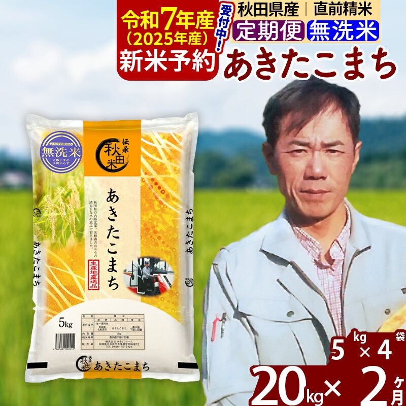 【ふるさと納税】※令和7年産 新米予約※《定期便2ヶ月》秋田県産 あきたこまち 20kg【無洗米】(5kg小分け袋) 2025年産 お届け周期調整可能 隔月に調整OK お米 みそらファーム