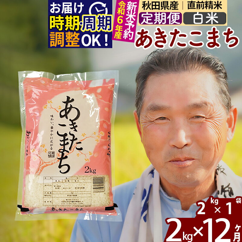 【ふるさと納税】 《定期便12ヶ月》 【白米】 秋田県産 あきたこまち 2kg (2kg×1袋)×12回 計24kg 令和3年産 時期選べる新米 令和4年 お届け周期調整可能 隔月に調整OK 一等米 12か月 12ヵ月 12カ月 12ケ月 2キロ お米