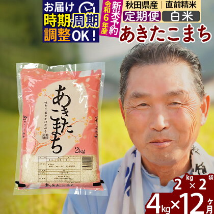 《定期便12ヶ月》秋田県産 あきたこまち 4kg【白米】(2kg小分け袋) 令和5年産 発送時期が選べる 隔月お届けOK お米 おおもり 令和6年産 新米予約