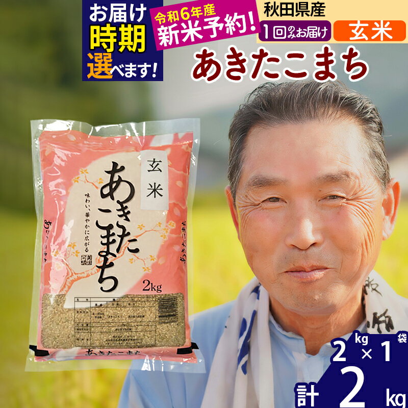 秋田県産 あきたこまち 2kg[玄米](2kg小分け袋)[1回のみお届け]令和5年産 お届け時期選べる お米 おおもり 令和6年産 新米予約