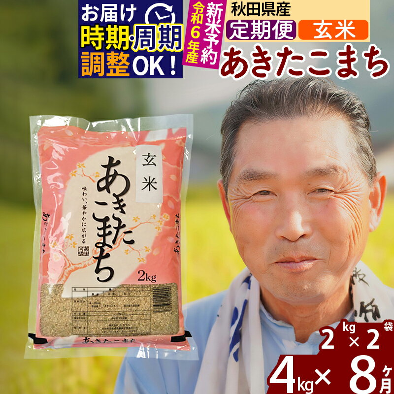 【ふるさと納税】《定期便8ヶ月》秋田県産 あきたこまち 4kg【玄米】(2kg小分け袋) 令和5年産 発送時期が選べる 隔月お届けOK お米 おおもり 令和6年産 新米予約