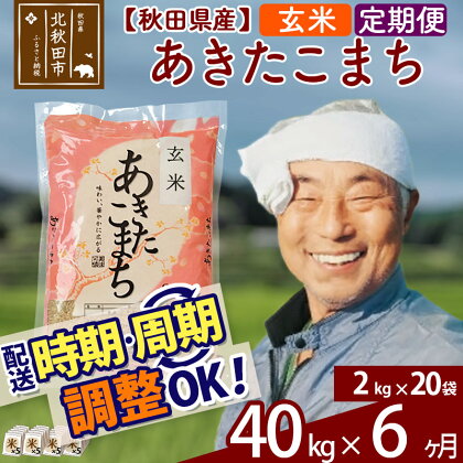 【玄米】 《定期便6ヶ月》 秋田県産 あきたこまち 40kg (2kg×20袋)×6回 計240kg 新米 令和3年産 時期選べる お届け周期調整可能 隔月 おすそわけ 小分け 一等米 農産物検査員がいるお店 6か月 6ヵ月 6カ月 6ケ月 40キロ お米