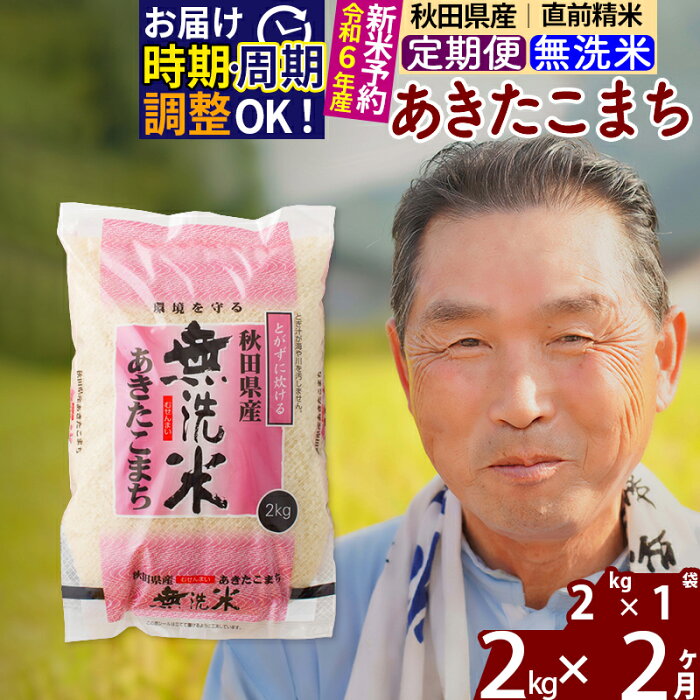 【ふるさと納税】 《定期便2ヶ月》 【無洗米】 秋田県産 あきたこまち 2kg (2kg×1袋)×2回 計4kg 令和3年産 時期選べる新米 令和4年 お届け周期調整可能 隔月に調整OK 一等米 2か月 2ヵ月 2カ月 2ケ月 2キロ お米