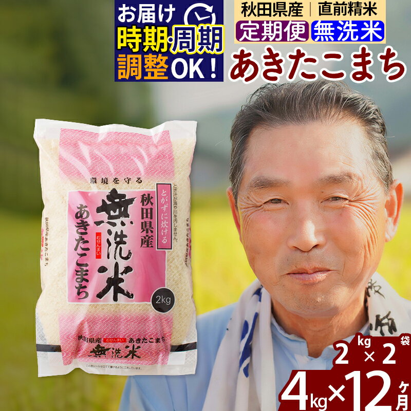 【ふるさと納税】《定期便12ヶ月》秋田県産 あきたこまち 4kg【無洗米】(2kg小分け袋) 令和5年産 発送時期が選べる 隔月お届けOK お米 おおもり 令和6年産 新米予約