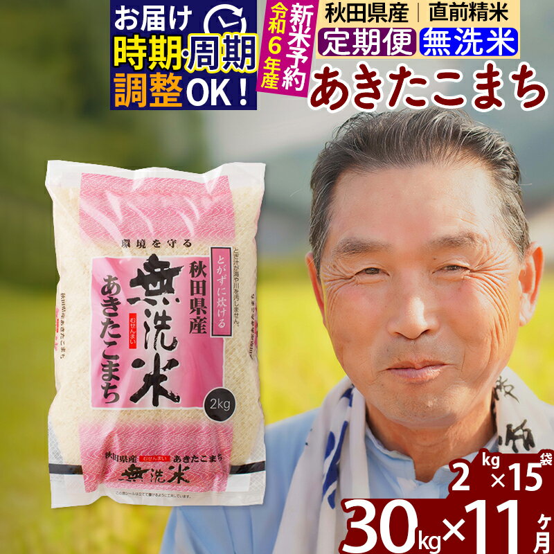 【ふるさと納税】 《定期便11ヶ月》 【無洗米】 秋田県産 あきたこまち 30kg (2kg×15袋)×11回 計330kg 令和3年産 時期選べる新米 令和4年 お届け周期調整可能 隔月に調整OK 一等米 11か月 11ヵ月 11カ月 11ケ月 30キロ お米