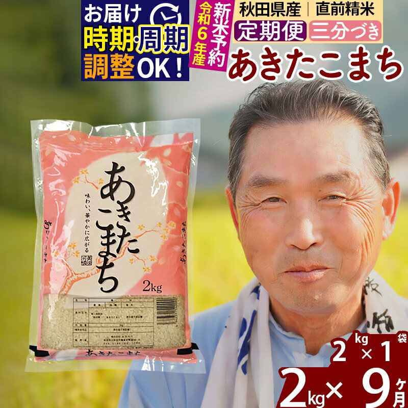 【ふるさと納税】《定期便9ヶ月》秋田県産 あきたこまち 2kg【3分づき】(2kg小分け袋) 令和5年産 発送時期が選べる 隔月お届けOK お米 おおもり