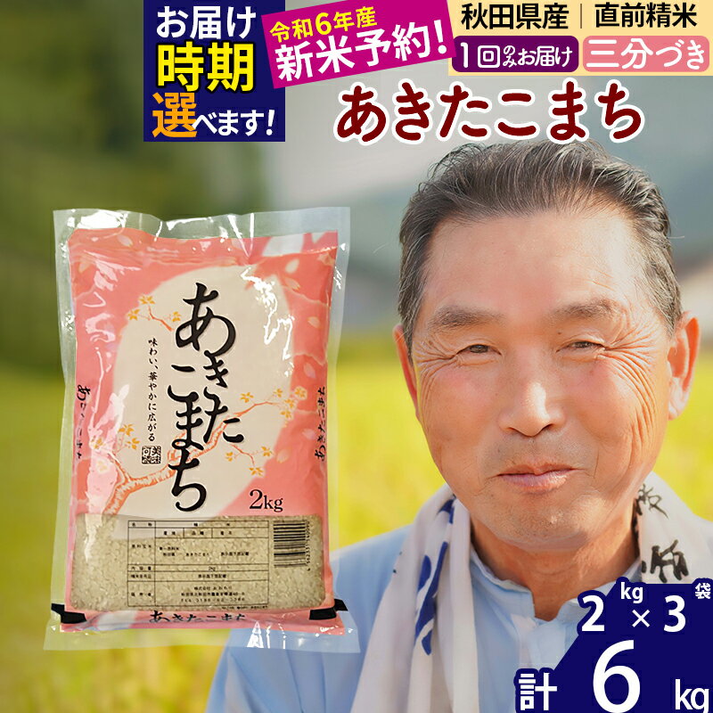 【ふるさと納税】秋田県産 あきたこまち 6kg【3分づき】(2kg小分け袋)【1回のみお届け】令和5年産 お届け時期選べる お米 おおもり 令和6年産 新米予約