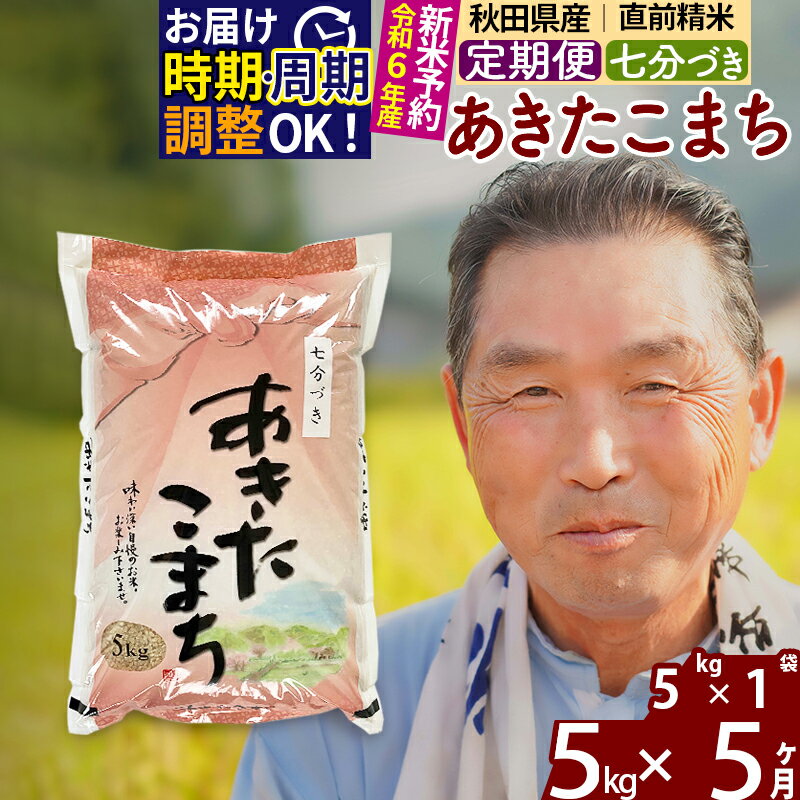 【ふるさと納税】《定期便5ヶ月》秋田県産 あきたこまち 5kg【7分づき】(5kg小分け袋) 令和5年産 発送時期が選べる 隔月お届けOK お米 おおもり