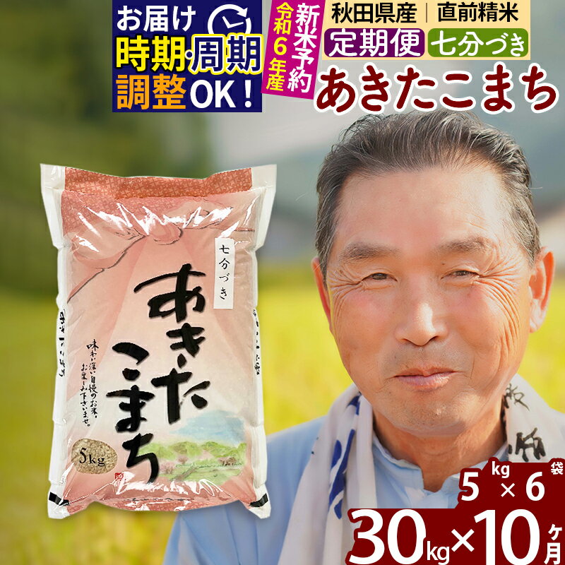 【ふるさと納税】 《定期便10ヶ月》 【七分づき】 秋田県産 あきたこまち 30kg (5kg×6袋)×10回 計300kg 令和3年産 時期選べる新米 令和4年 お届け周期調整可能 隔月に調整OK 一等米 10か月 10ヵ月 10カ月 10ケ月 30キロ お米