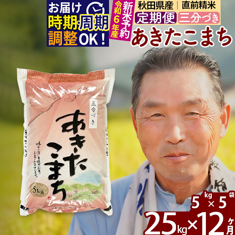 【ふるさと納税】《定期便12ヶ月》秋田県産 あきたこまち 25kg【3分づき】(5kg小分け袋) 令和5年産 発送時期が選べる 隔月お届けOK お米 おおもり 令和6年産 新米予約