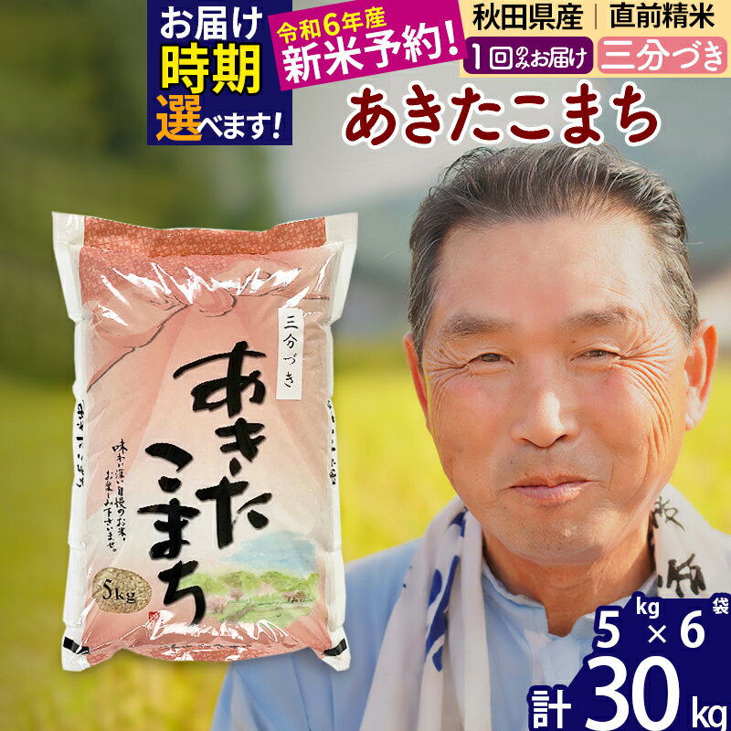 【ふるさと納税】秋田県産 あきたこまち 30kg【3分づき】(5kg小分け袋)【1回のみお届け】令和5年産 お届け時期選べる お米 おおもり 令和6年産 新米予約