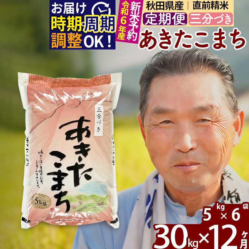 【ふるさと納税】《定期便12ヶ月》秋田県産 あきたこまち 30kg【3分づき】(5kg小分け袋) 令和5年産 発送時期が選べる 隔月お届けOK お米 おおもり