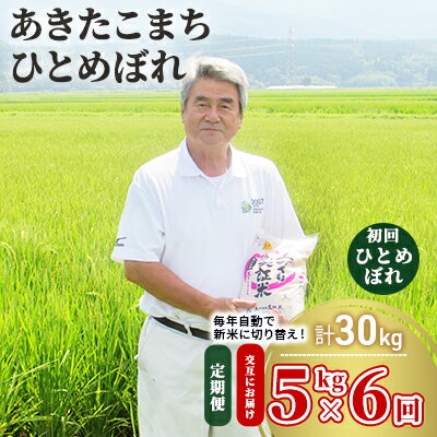 【ふるさと納税】あきたこまち＆ひとめぼれ 毎月交互にお届け30kg(5kg×6ヶ月 精米 初回ひとめぼれ)(米 6ヵ月 食べ比べ)　【定期便・食べ比べ・あきたこまち・お米・ひとめぼれ・5kg・30kg・秋田県産】