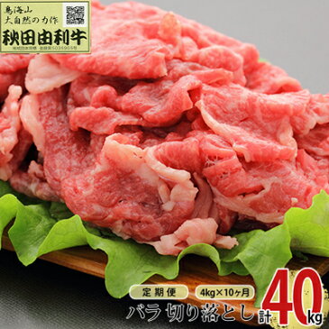 【ふるさと納税】《定期便》10ヶ月連続 秋田由利牛 バラ切り落とし 4kg（1kg×4パック）　【定期便・ お肉 肉 牛肉 バラ 炒め物 黒毛和牛 赤身 サシ 10回 産地直送 冷凍】