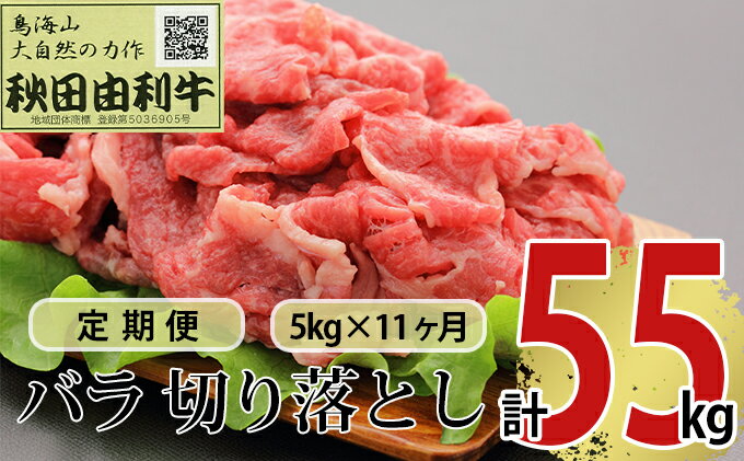 【ふるさと納税】《定期便》11ヶ月連続 秋田由利牛 バラ切り落とし 5kg（1kg×5パック）　【定期便・ お肉 肉 牛肉 バラ 炒め物 黒毛和牛 赤身 サシ 11回 産地直送 冷凍 】