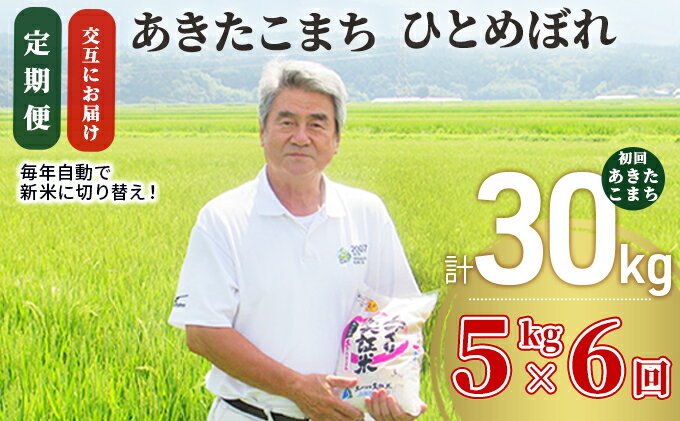 【ふるさと納税】米 定期便 5kg 6ヶ月 令和4年 あきたこまち＆ひとめぼれ 食べ比べ 5kg×6回 計30kg 精米 白米 ※毎年11月より新米　【定期便・お米 米 サブスク】　お届け：ご入金の翌月中旬ごろから配送を開始します