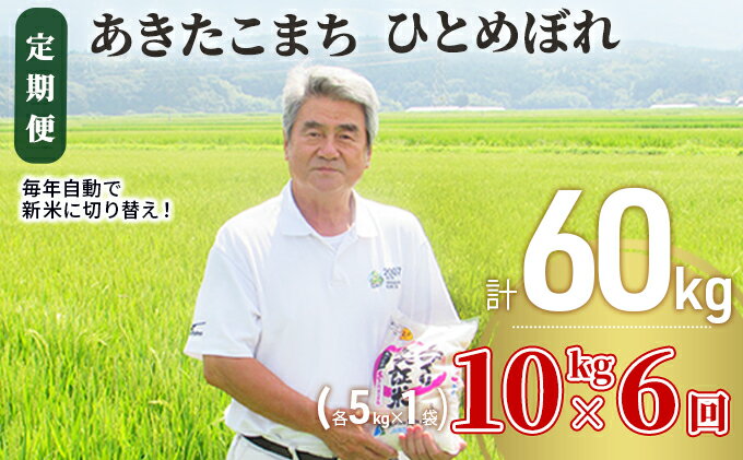 【ふるさと納税】〈定期便〉 あきたこまち＆ひとめぼれ 食べ比べ 白米 10kg（各5kg）×6回 計60kg 6ヶ月 令和4年 精米 土づくり実証米 毎年11月より 新米 出荷　【定期便・お米 】　お届け：ご入金の翌月中旬ごろから配送を開始します