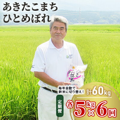 【ふるさと納税】〈定期便〉 あきたこまち＆ひとめぼれ 食べ比べ 白米 10kg（各5kg）×6回 計60kg 6ヶ月 令和4年 精米 土づくり実証米 毎年11月より 新米 出荷　【定期便・お米 】　お届け：ご入金の翌月中旬ごろから配送を開始します