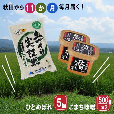 【ふるさと納税】《定期便》毎日の食卓を応援！米5kg×味噌1kg 毎月お届け 定期便 11ヶ月（特Aのひとめぼれ 5kg 11回 55kg 味噌 1kg 11ヵ月）　【定期便・お米 ひとめぼれ 米味噌 米 特A】